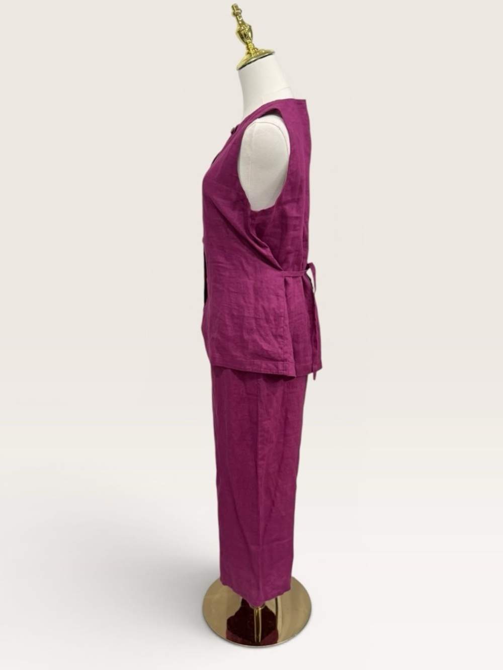 Eileen Fisher Organic Linen Crop Wide Pant & Round Neck Long Vest Set Sangria XS - Picture 2 of 16
